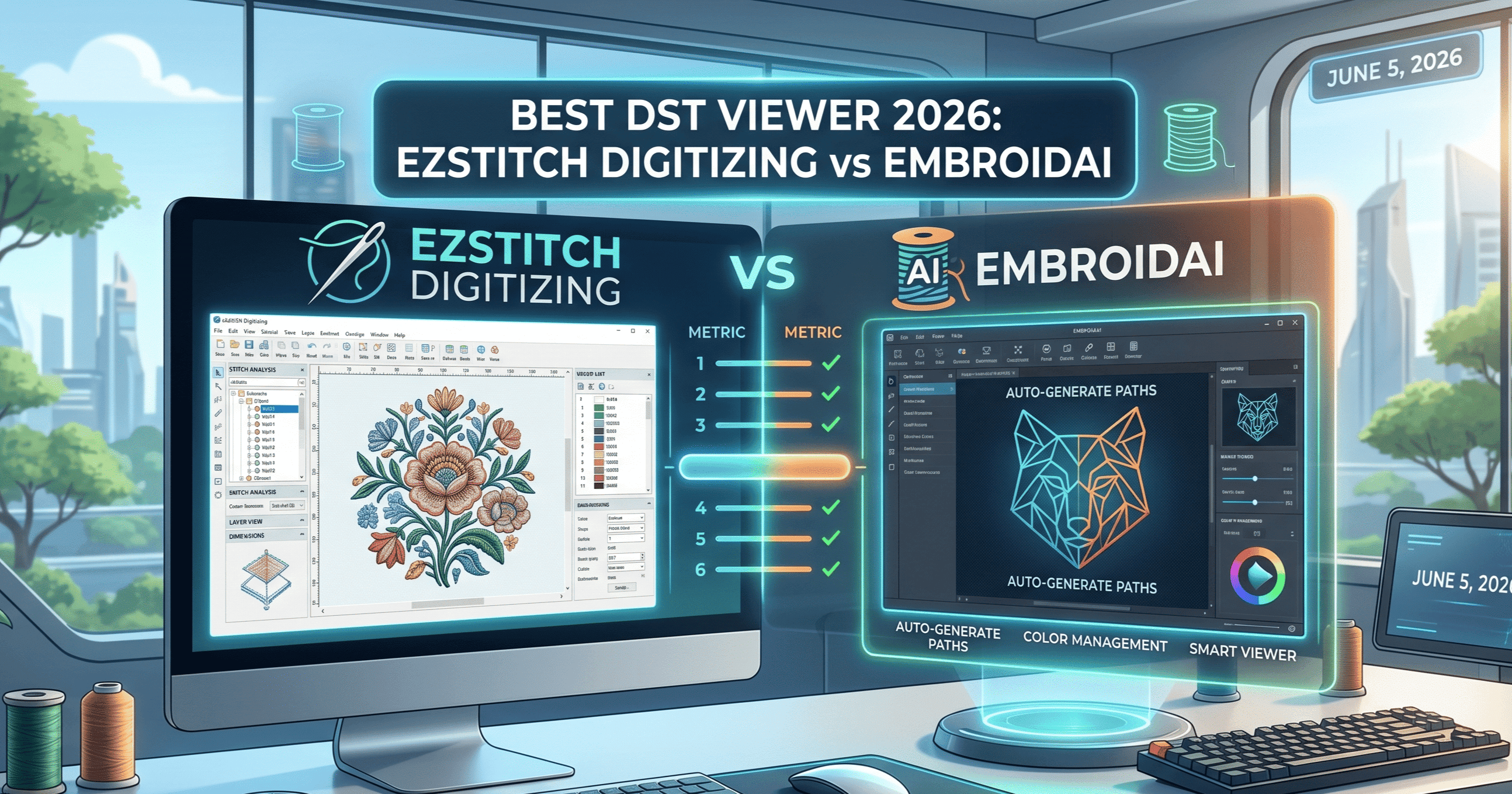 Best DST viewer in 2026 — EZStitch Digitizing vs EmbroidAI comparison