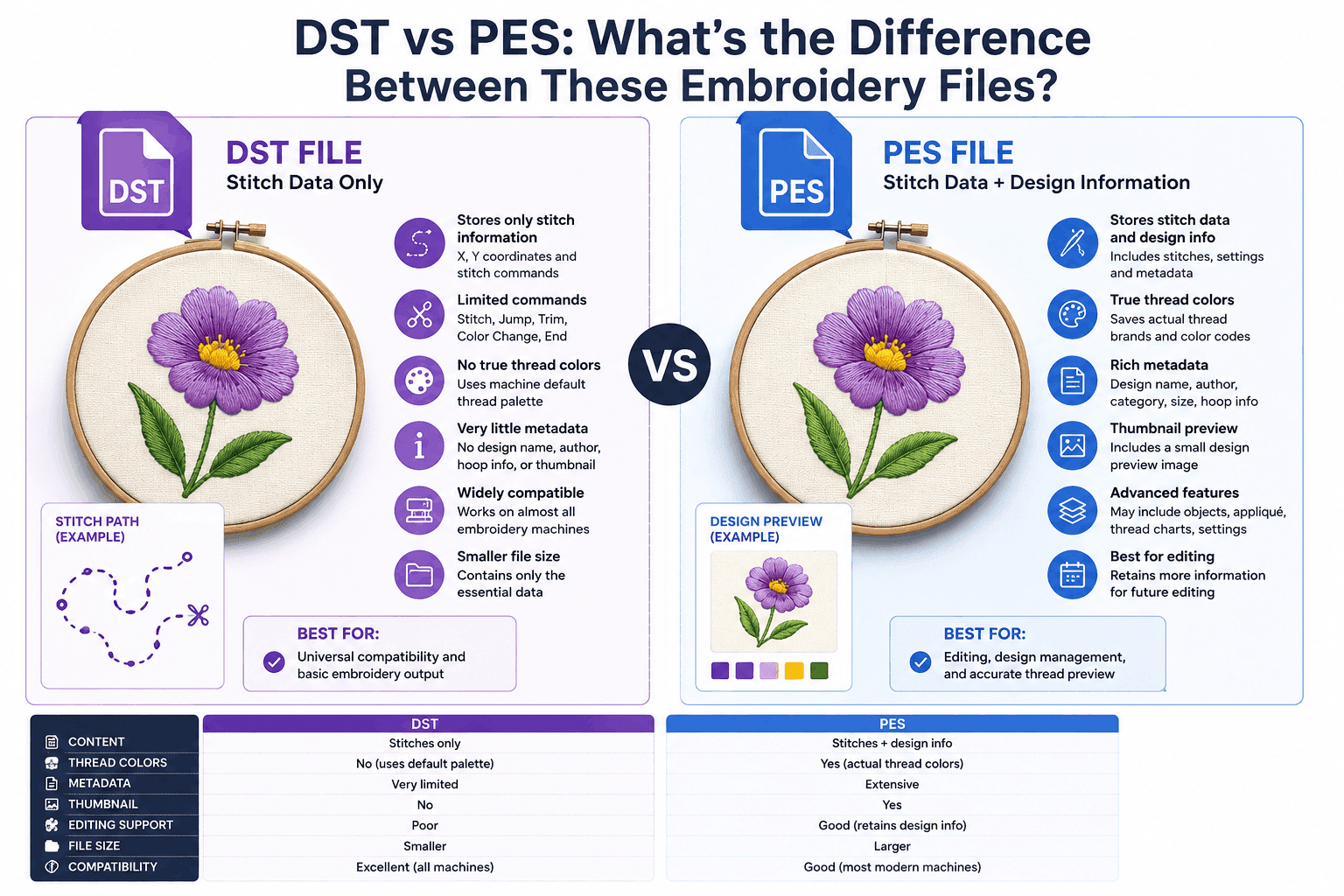 DST vs PES — the difference between the two embroidery file formats